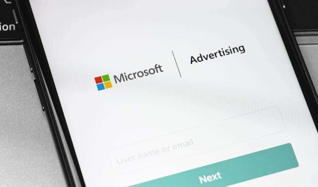 Microsoft Ads login scherm op mobiel apparaat